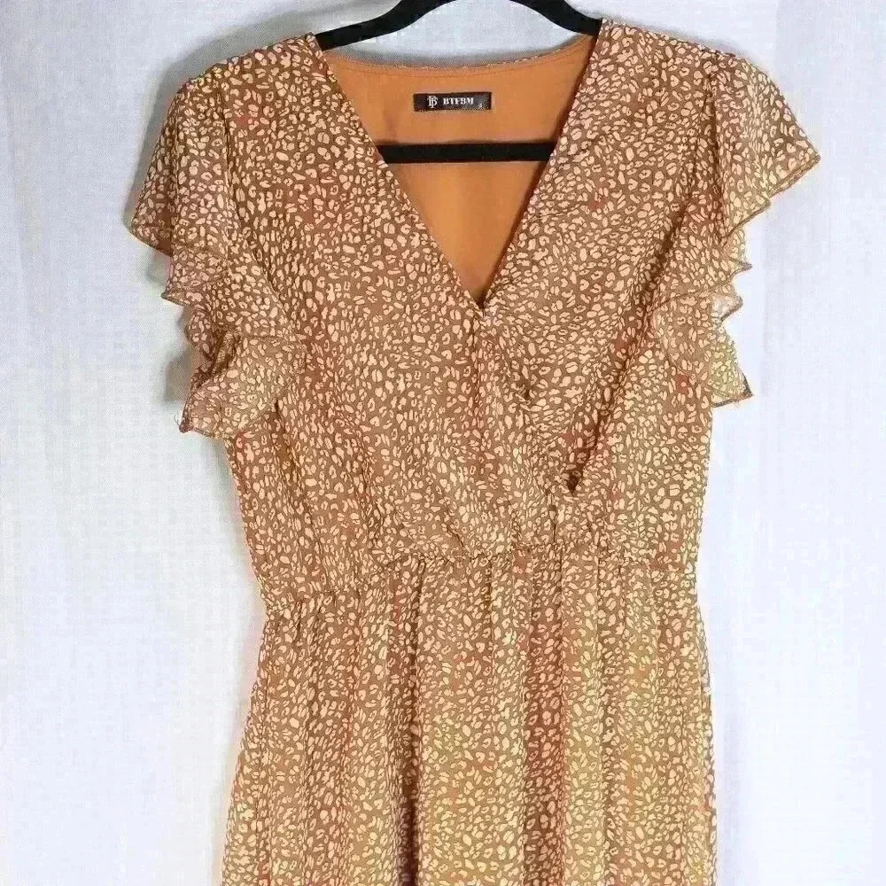 BTFBM Size S Brown/white leopard print maxi dress vneck